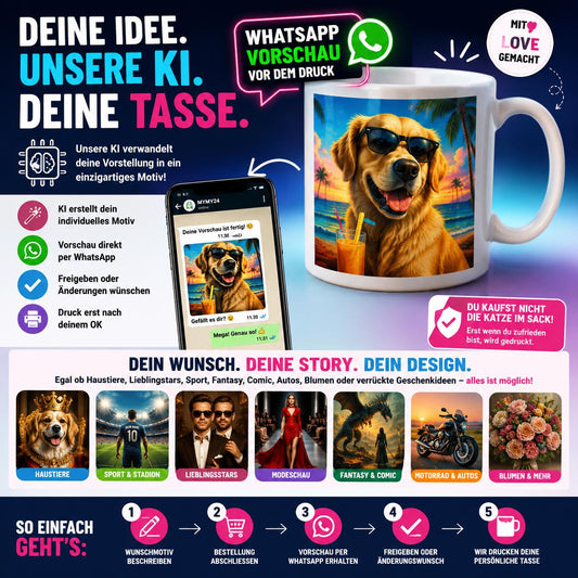🤖 KI-Wunschmotiv Tasse 📱 Vorschau direkt per WhatsApp vor dem Druck